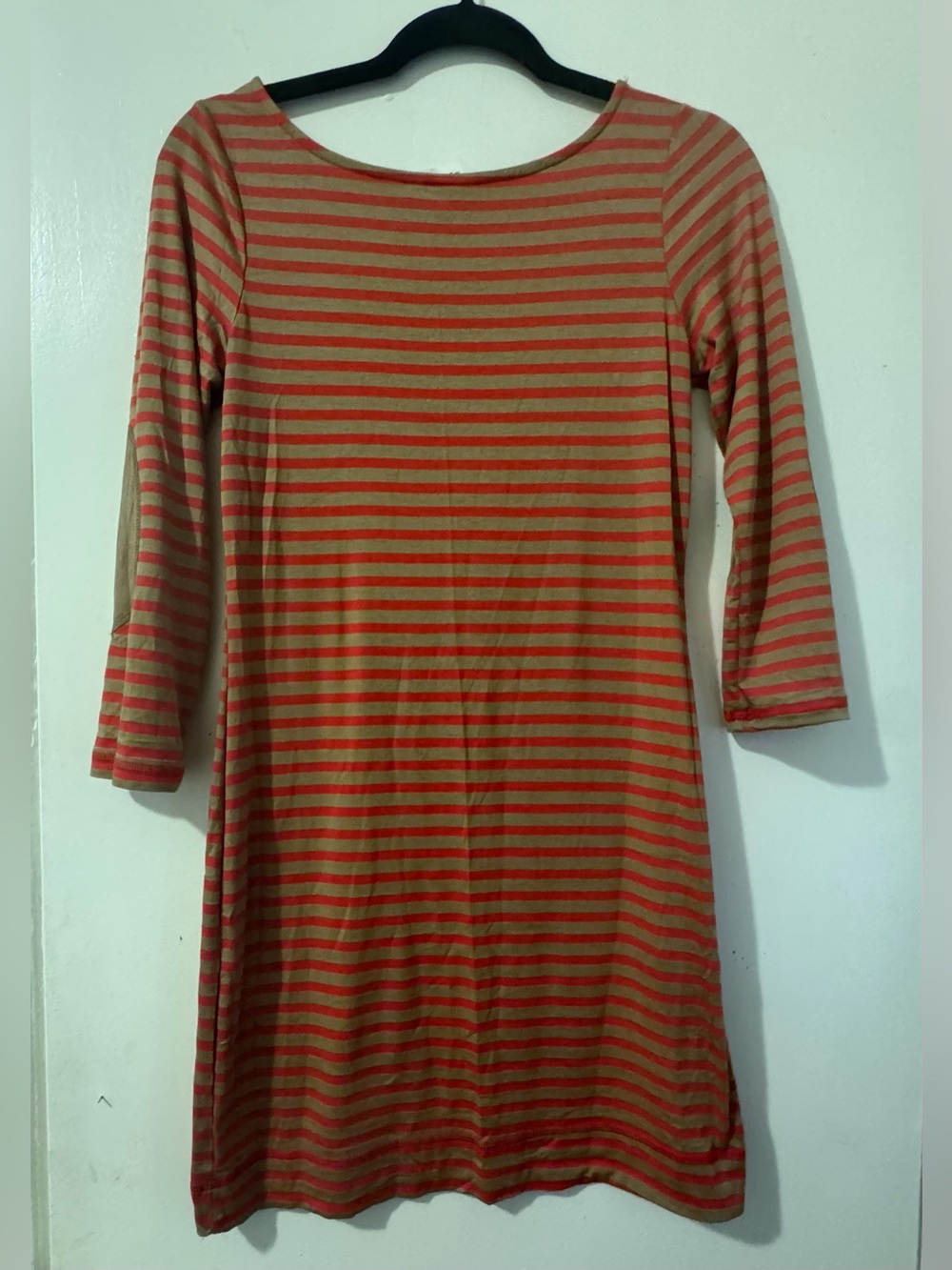 happening in the present Striped Boatneck Dress in Coral and Tan